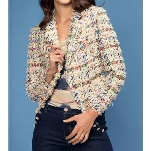 NEW OOLALA confetti boucle open jacket in ivory